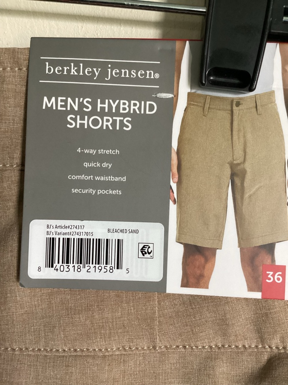 NWT Berkley Jensen Hybrid Shorts 36 Waist Tan Flat Front